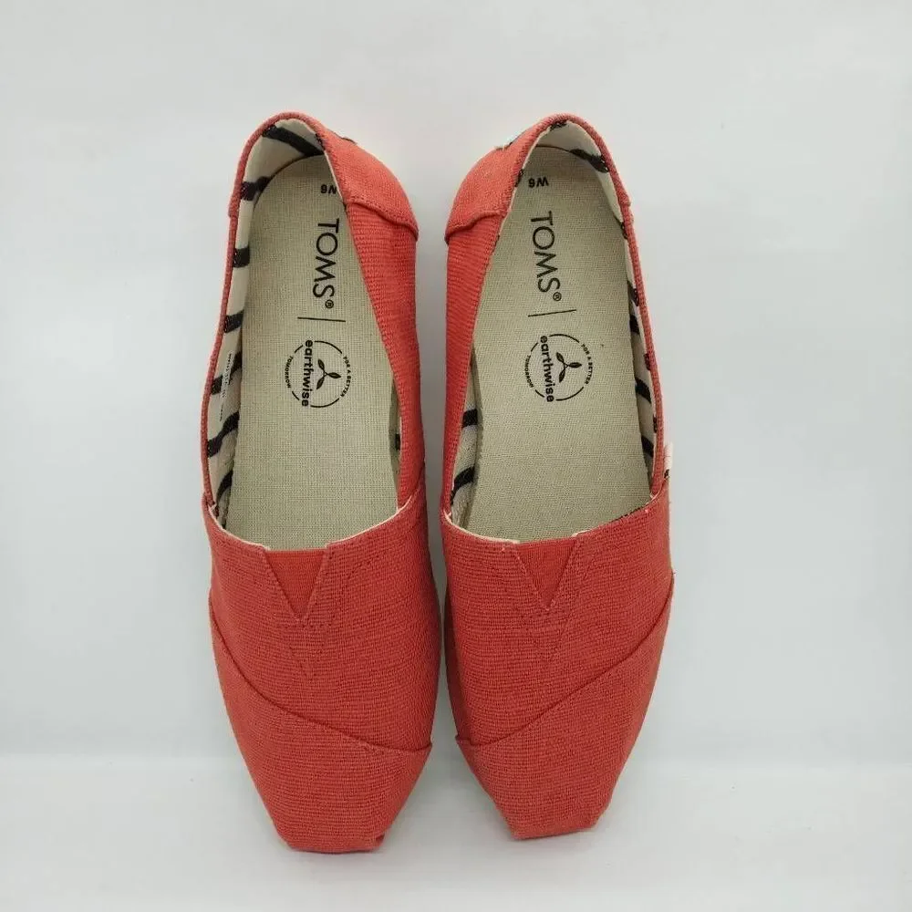 Toms Earthwise‎ Alpargatas Womens Size 6 Red Shoes Loafers Casual Vegan Slip On